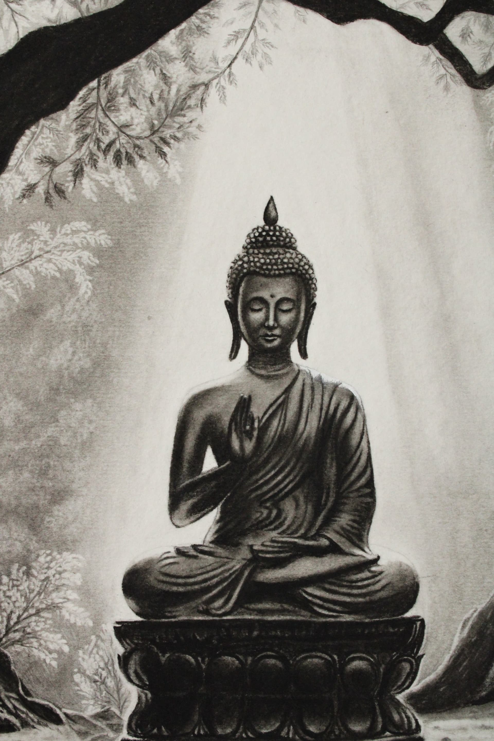 Budhha Sketch in Charcoal Pencil - view 1