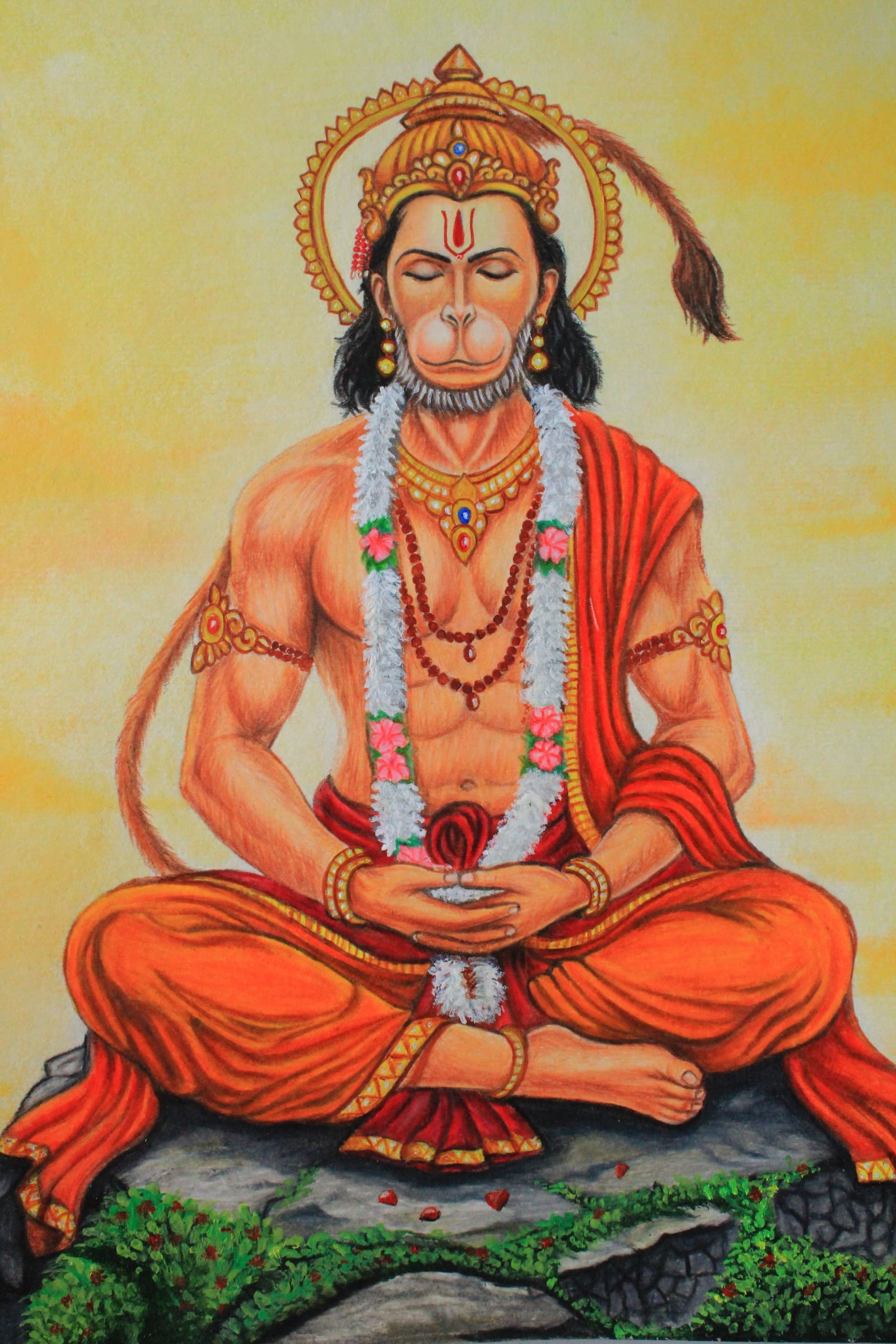Hanuman Ji Colored Sketch in Color Pencil - view 1