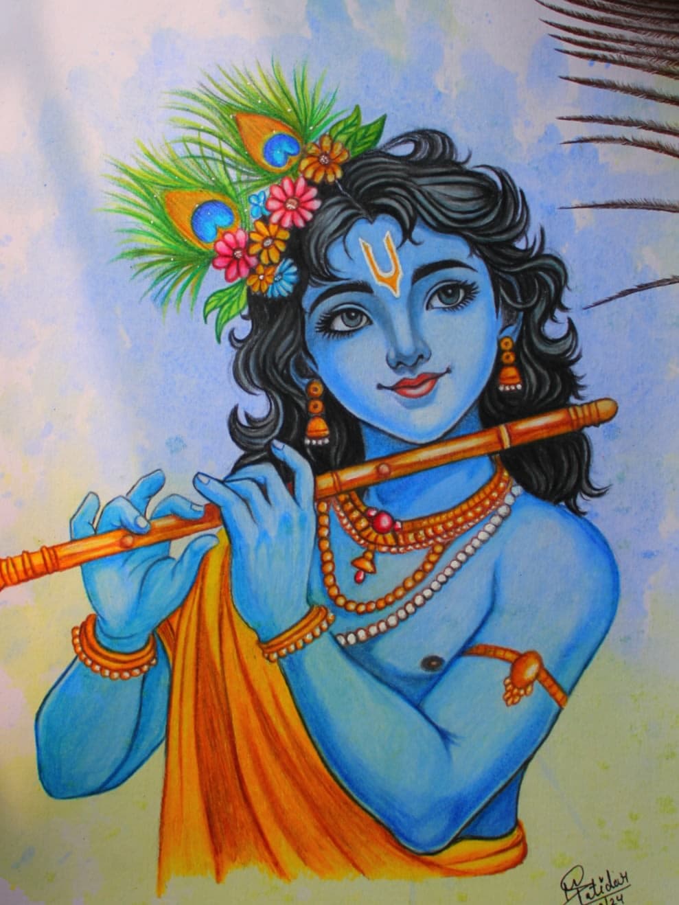 Krishna Sketch Colored in Color Pencil - view 1