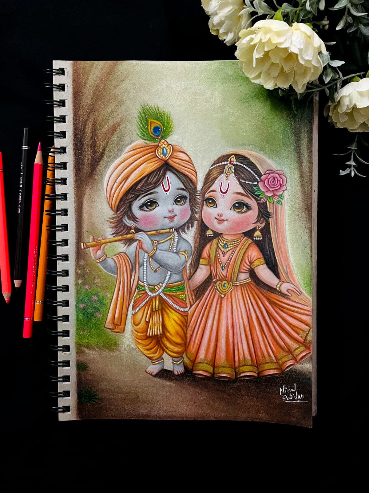 Radha Krishna Love in Color Pencil - view 1