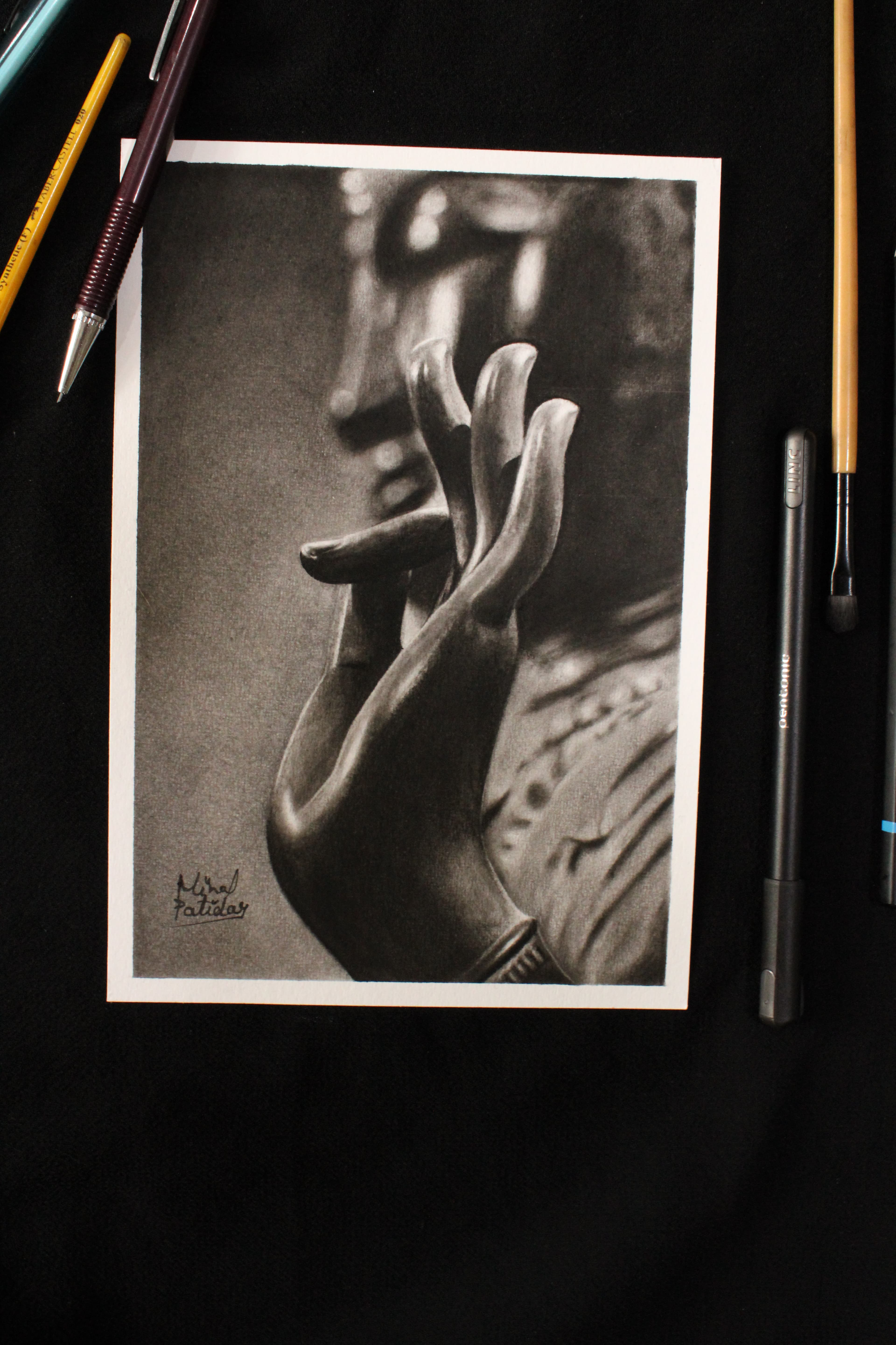 Charcoal Pencil Budhha Peaceful Portrait by Minal's Art Studio