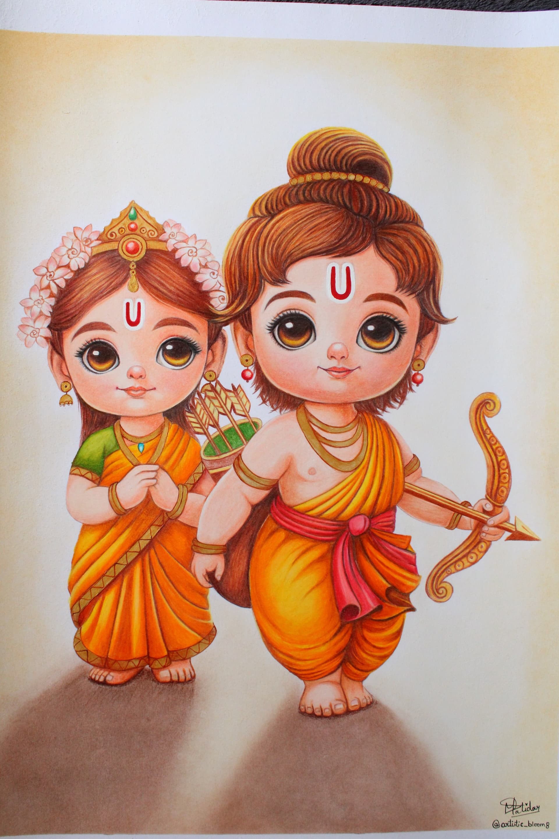 Ram Sita Colored Portrait in Color Pencil - view 1