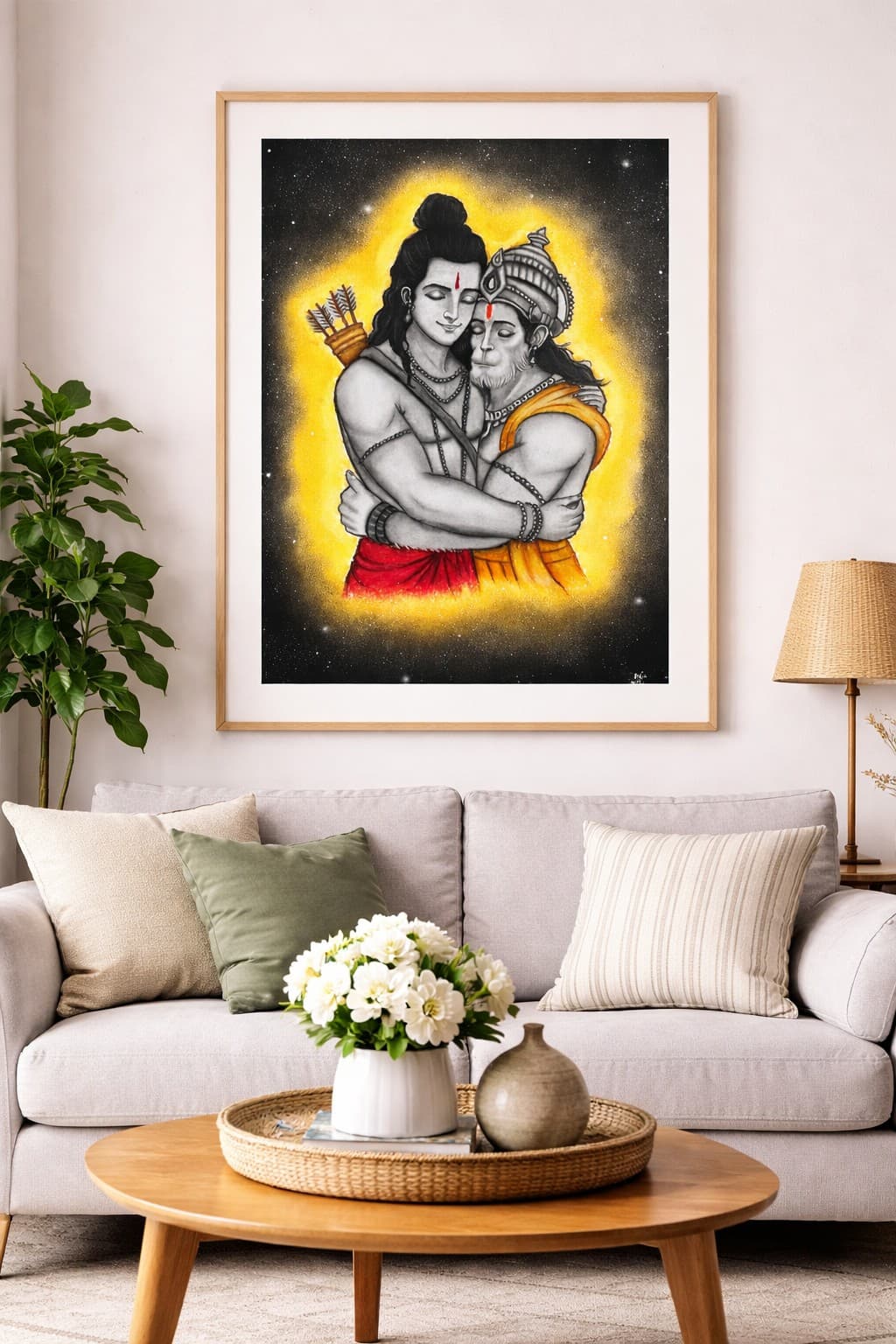 Color Pencil and Soft Pastels Lord Ram embracing Hanumanji by Minal's Art Studio