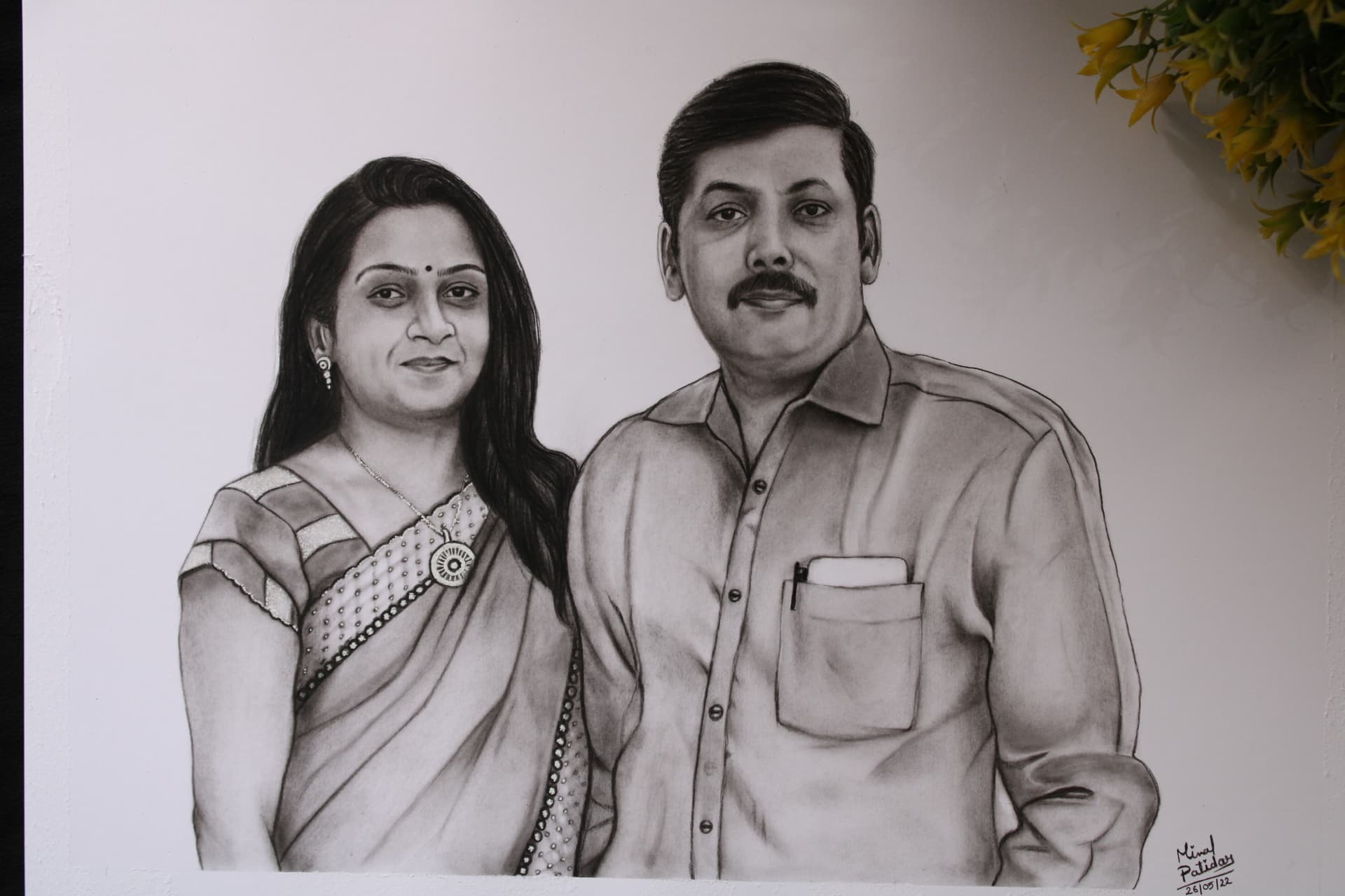 Anniversary Portrait in Charcoal Pencil - view 1